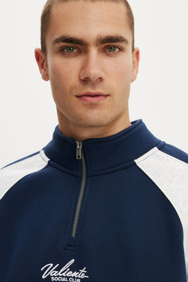 1/4 Zip Graphic Fleece, INDIGO / ATHLETIC MARLE / VALIENTE