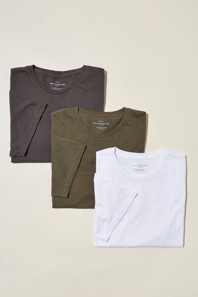 Organic Longline T-Shirt 3 Pack, FADED SLATE/MILITARY/WHITE