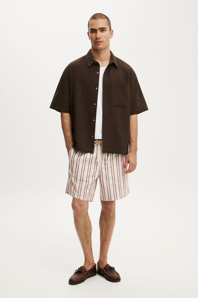Boxy Fit Short Sleeve Shirt, BROWN