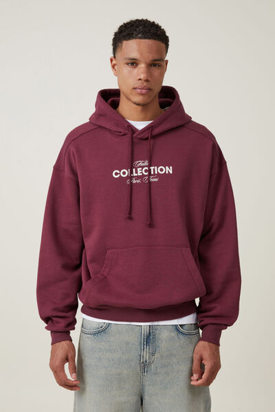 Box Fit Graphic Hoodie, BURGUNDY / FALLEN COLLECTION