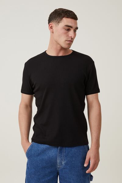 Ribbed T-Shirt, BLACK