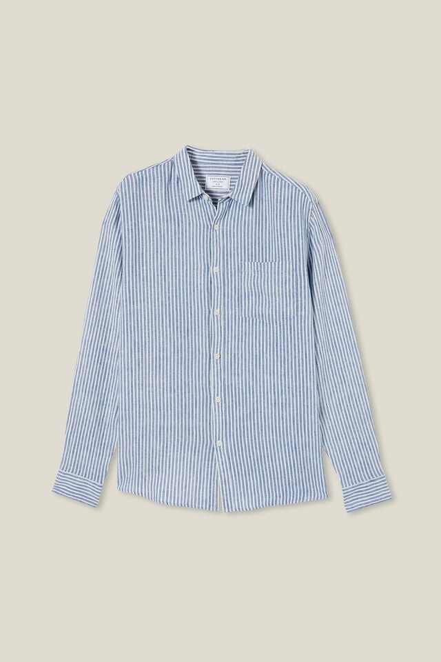 Linen Long Sleeve Shirt, EAST COAST BLUE STRIPE