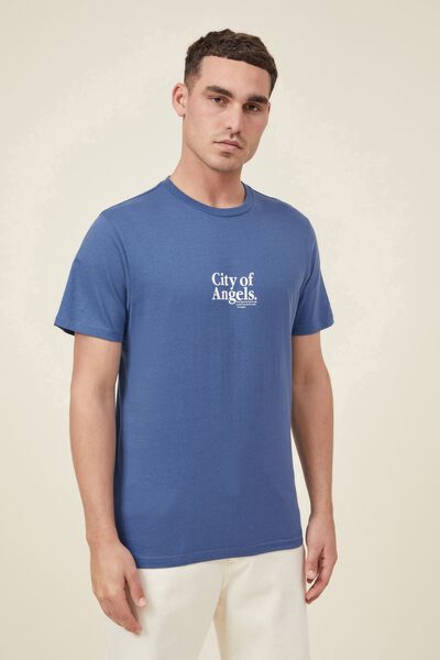 Tbar Text T-Shirt, WASHED COBALT/CITY OF ANGELS