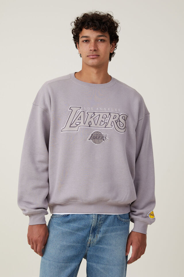 NBA LA Lakers Box Fit Crew Sweater, LCN NBA WASHED BRICK / LAKERS - APPLIQUE