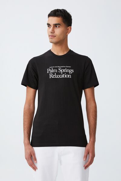 Tbar Text T-Shirt, BLACK/PALM SPRINGS RELAXATION