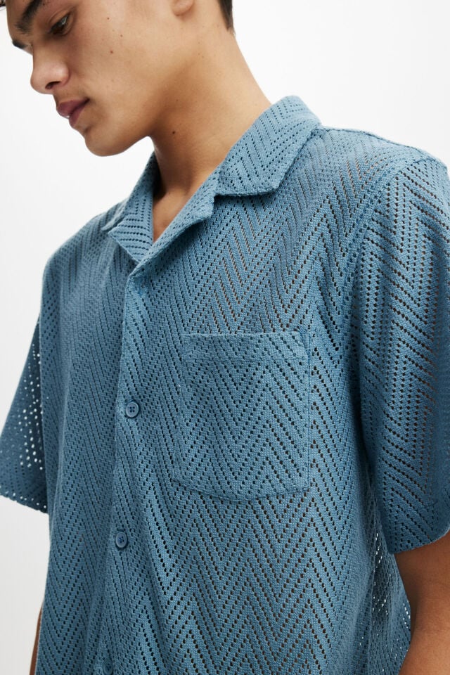 Palma Short Sleeve Shirt, BLUE CHEVRON