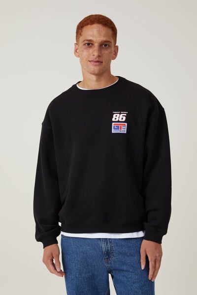 Box Fit Graphic Crew Sweater, BLACK / 8 TROPHY SERIES