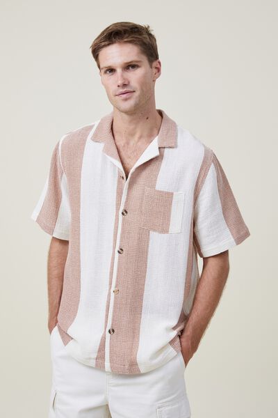 Palma Short Sleeve Shirt, BURNT ORANGE BOLD STRIPE