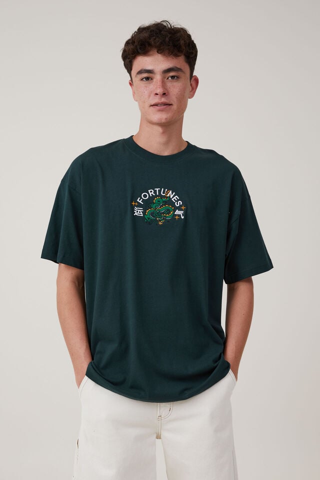 Cny Vintage Oversized T-Shirt, PINENEEDLE GREEN/DRAGON FORTUNE