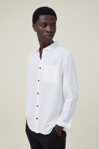 Cotton on Men - Boston Long Sleeve Shirt - Black Waffle Check