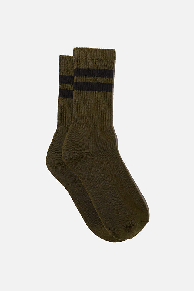 Essential Sock, KHAKI/BLACK/SPORT STRIPE