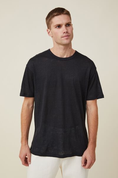 Camiseta - Loose Fit Linen T-Shirt, WASHED BLACK