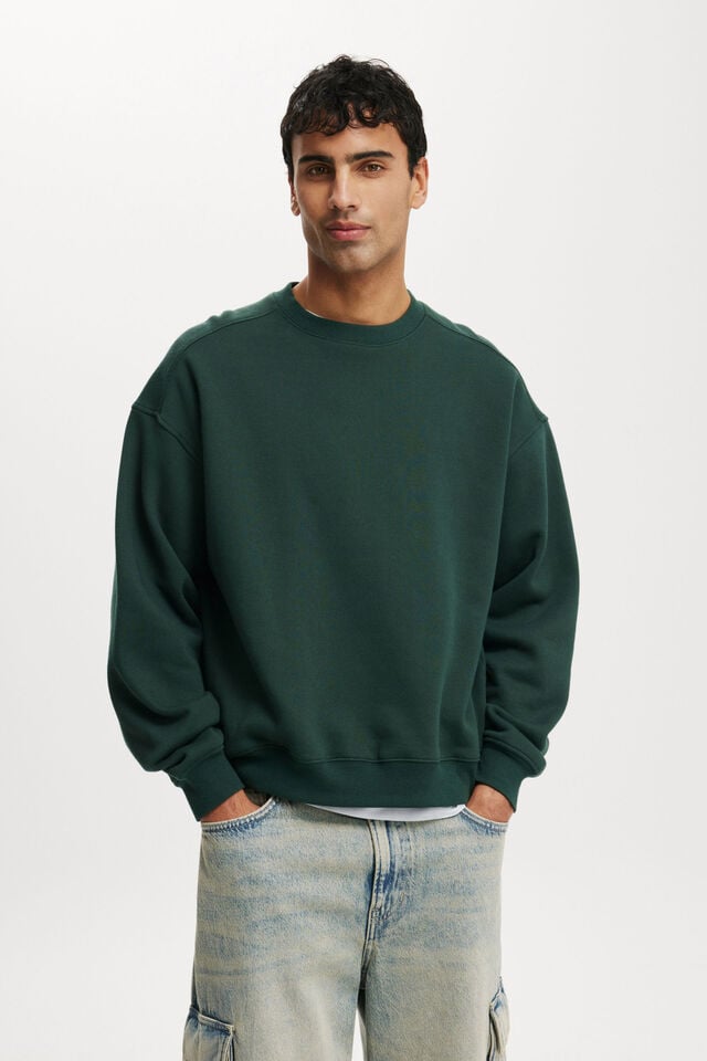 Box Fit Crew Sweater, PINE NEEDLE GREEN