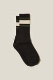 Essential Sock, BLACK/POSY GREEN/IVORY TRIPLE STRIPE - alternate image 1