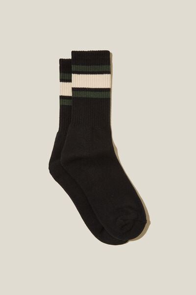 Essential Active Sock, BLACK/POSY GREEN/IVORY TRIPLE STRIPE