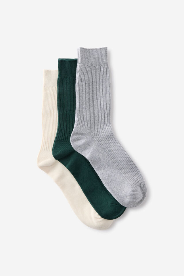 3 Pack Easy Socks, BONE/GREY MARLE/PINENEEDLE