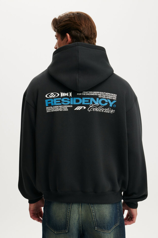 Box Fit Graphic Hoodie, WASHED BLACK / RESIDENCY COLLECTIVE