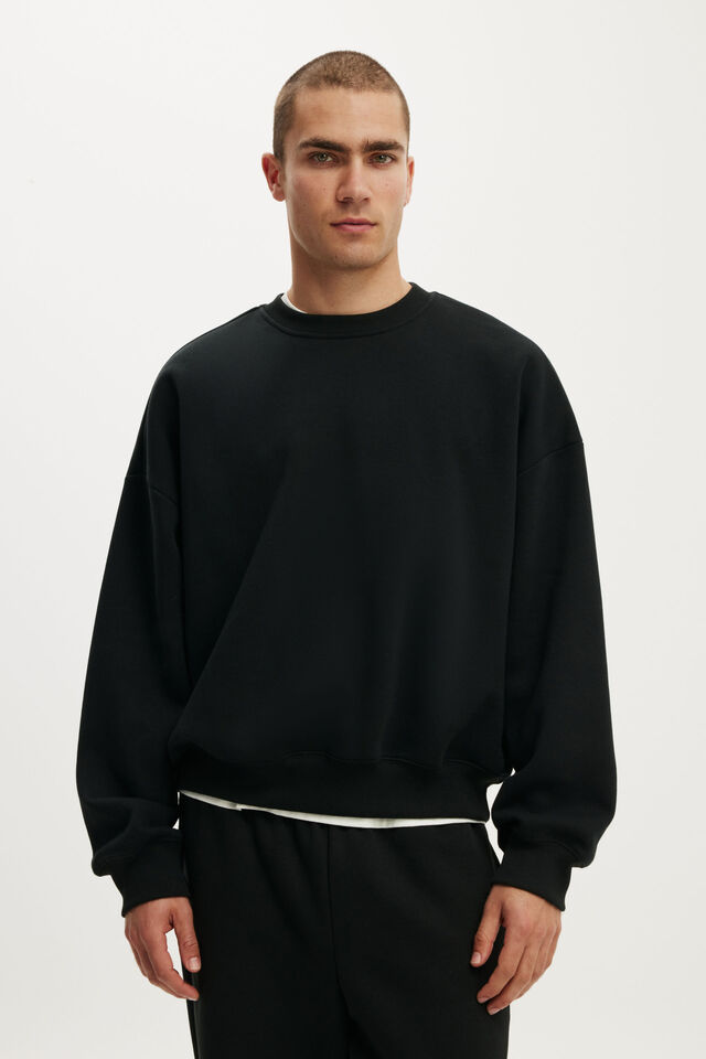 Relaxed Crew Sweater, BLACK