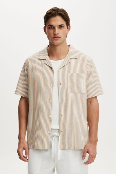 Riviera Short Sleeve Shirt, TAUPE STRIPE