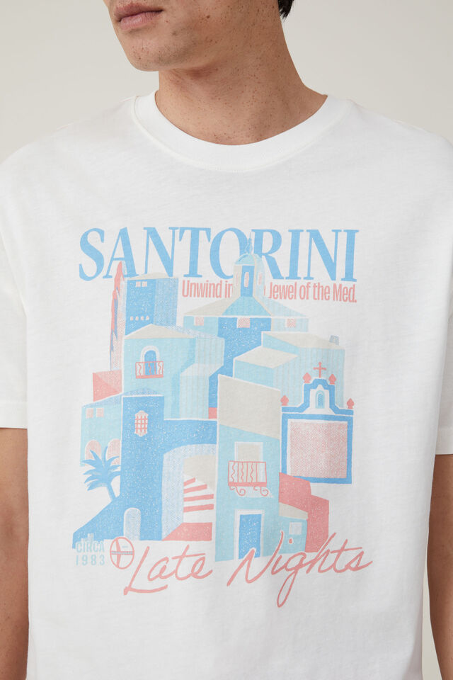 Premium Loose Fit Art T-Shirt, VINTAGE WHITE/SANTORINI STREETS