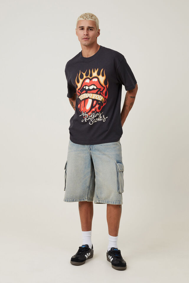 Rolling Stones Loose Fit T-Shirt, LCN BRA WASHED BLACK/ROLLING STONES - TATTOO