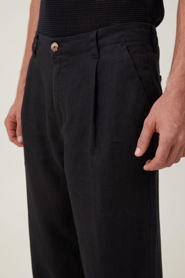 Linen Pleat Pant, BLACK
