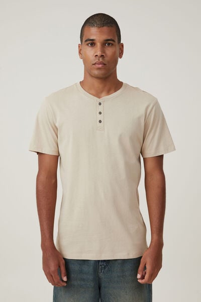Organic Henley T-Shirt, STONE CLAY