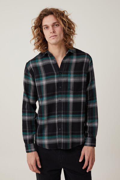 Boston Long Sleeve Shirt, BLACK WAFFLE CHECK