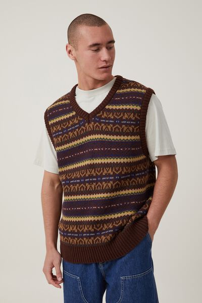 Vintage Knit Vest, CHOCOLATE FAIR ISLE