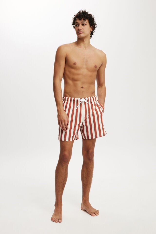 Stretch Swim Short, BURNT RED STRIPE