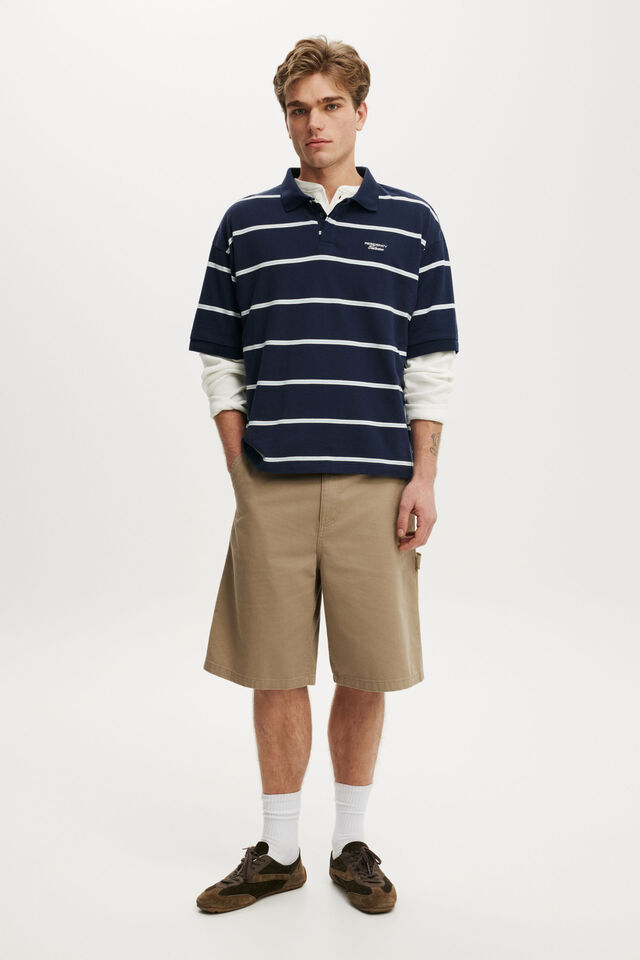 Box Fit Short Sleeve Polo, NAVY STRIPE