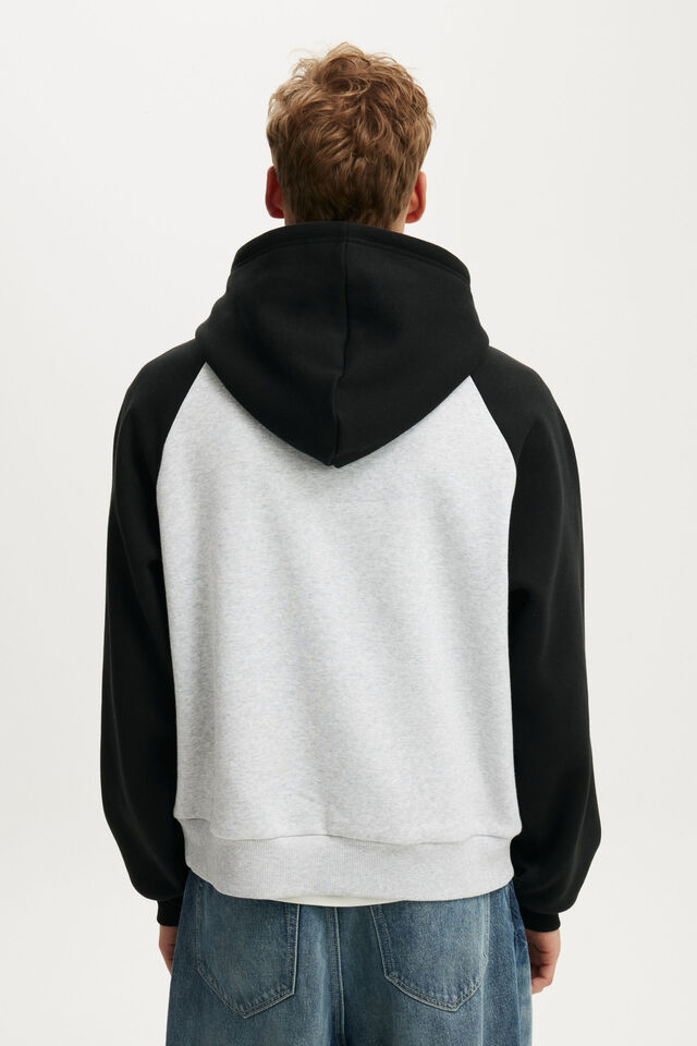 Box Fit Hoodie, GREY MARLE / BLACK RAGLAN