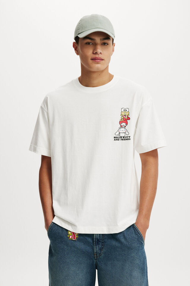 Kerokerokeroppi Box Fit T-Shirt, LCN SAN VINTAGE WHITE/HELLO KITTY FRIENDS