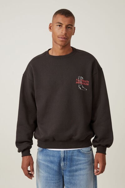 Box Fit Graphic Crew Sweater, WASHED BLACK / AMERICAN BLEND