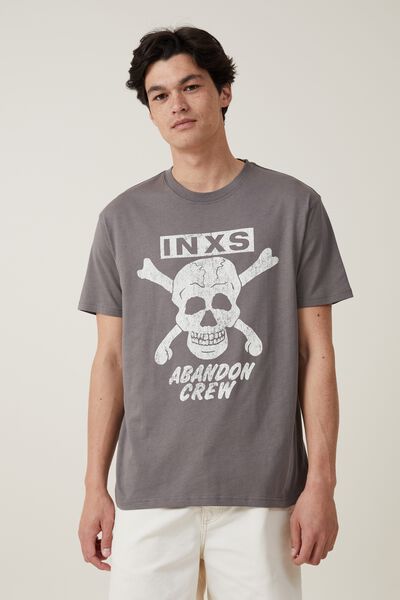 Loose Fit Music T-Shirt, LCN BRA SLATE STONE/INXS - ABANDON CREW