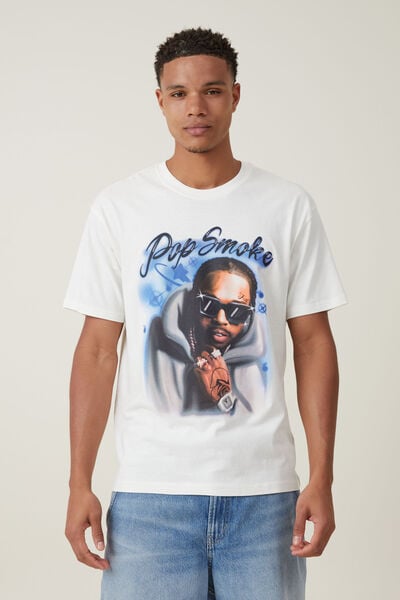 Camiseta - Loose Fit Music T-Shirt, LCN BRA VINTAGE WHITE/POP SMOKE - AIRBRUSH