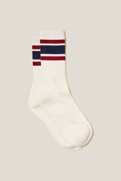 Meias - Essential Active Sock, VINTAGE WHITE/CRIMSON/NAVY TRIPLE STRIPE