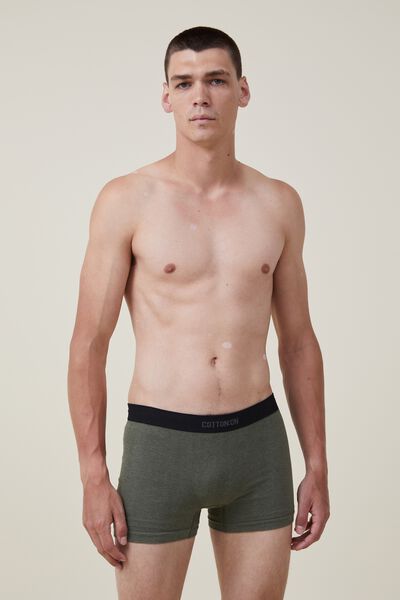 Cuecas - Mens Seamless Trunks, OLIVE GREEN MARLE/BLACK