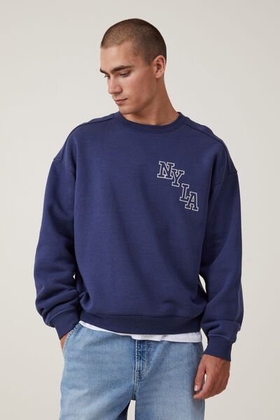 Box Fit College Crew Sweater, INDIGO / NYLA