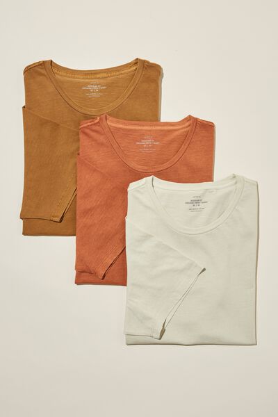Camiseta - Organic Regular Fit Crew T-Shirt 3 Pack, GINGER/IVORY/TERRACOTTA