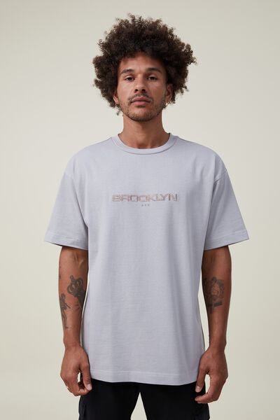 Box Fit Plain T-Shirt, OVERCAST GREY/BROOKLYN NYC