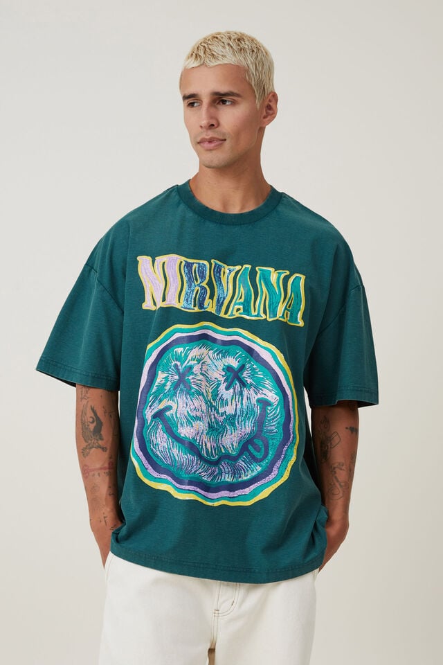 Camiseta - Nirvana Vintage Oversized T-Shirt, LCN MT PINE NEEDLE GREEN / NIRVANA - SCRIBBLE