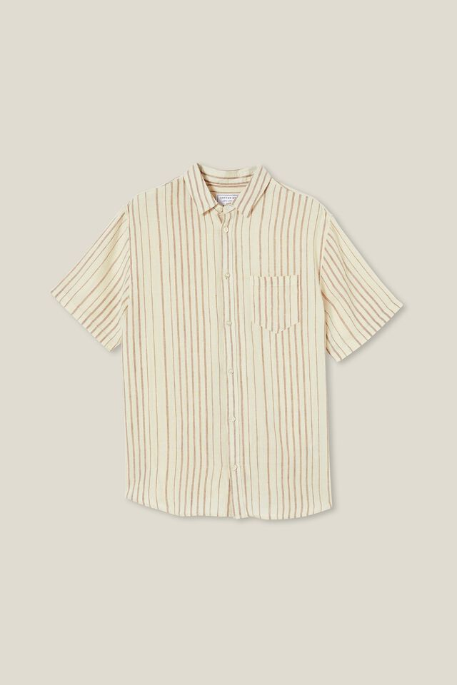 Linen Short Sleeve Shirt, ECRU STRIPE