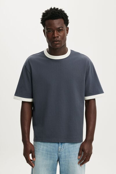 Cropped Fit T-Shirt, DENIM BLUE / VINTAGE WHITE RINGER