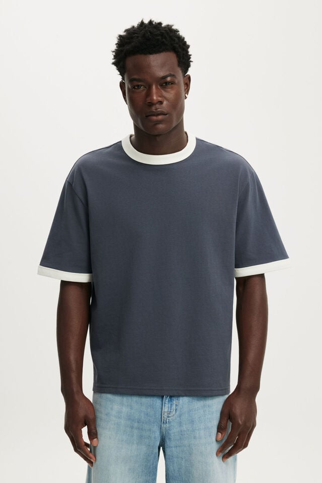 Cropped Fit T-Shirt, DENIM BLUE / VINTAGE WHITE RINGER