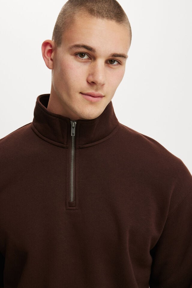 1/4 Zip Sweater, DARK OAK