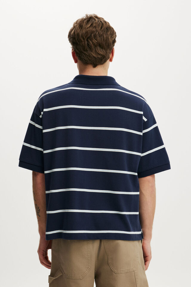 Box Fit Short Sleeve Polo, NAVY STRIPE