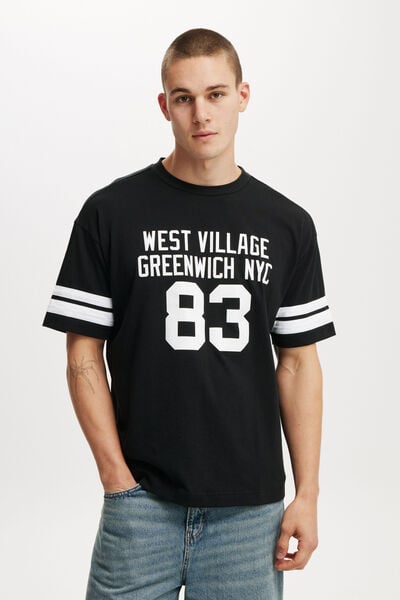 Box Fit College T-Shirt, BLACK/GREENWICH NYC