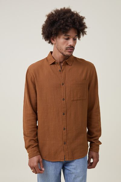 Portland Long Sleeve Shirt, TOBACCO CHEESECLOTH