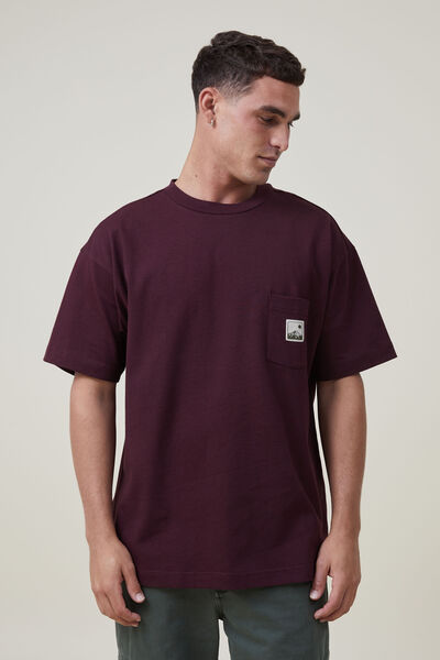 Box Fit Plain T-Shirt, MAHOGANY POCKET/WOVEN MOUNTAIN